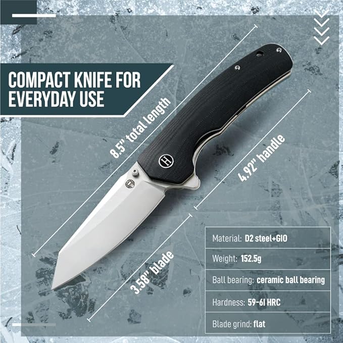 Holtzman's Gorilla Survival - The Clip Point Folding Pocket Knife (Silver) - D2 Steel Blade - Tactical EDC Knife with G10 Handle & Pocket Clip