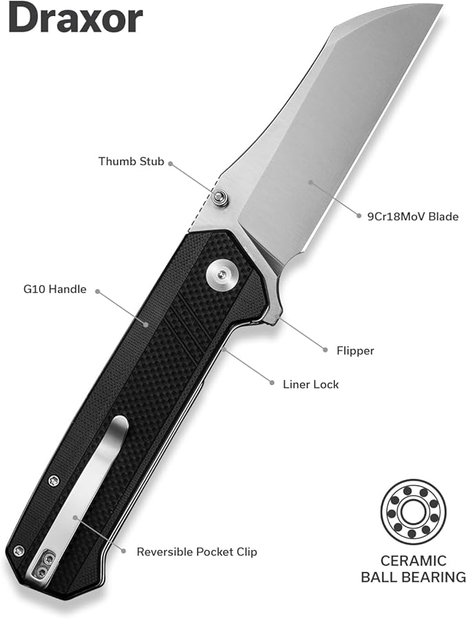 SENCUT Draxor Folding Pocket Knife for EDC, Camping Knife with 3.7'' 9Cr18MoV Blade & G10 Handle, Gift for Men Women (Black)