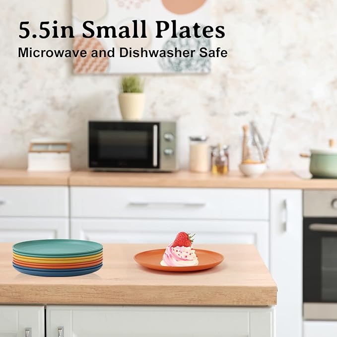 5.5 Inches Handy Snack Plates Set of 8, Small Wheat Straw Plates for Dessert,Unbreakable Side Dishes Plates Set for Kids Colorful Series