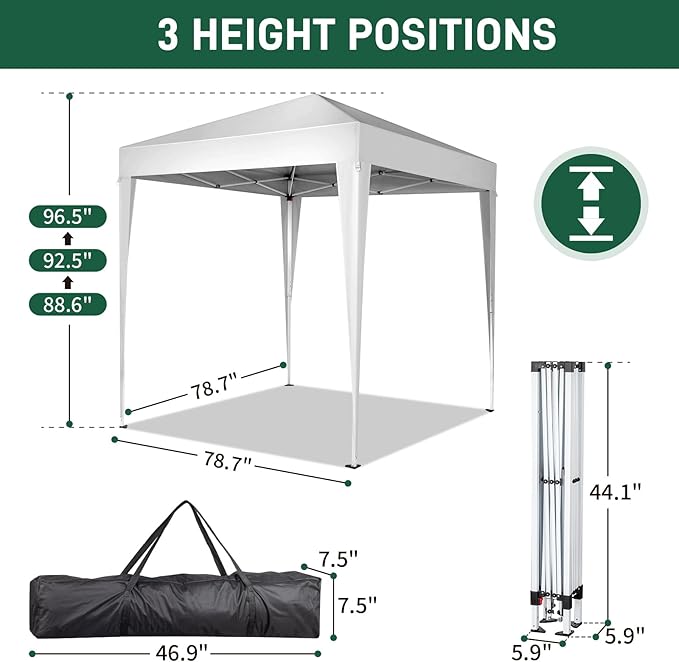 Outvita 6.5x6.5ft Pop Up Canopy Tent, Outdoor Instant Shelter Folding Canopy with Carry Bag for Commercial Events, Party, Backyard BBQ, Camping White