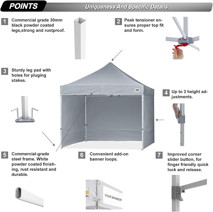 ABCCANOPY Easy Pop Up Canopy Tent with Sidewalls 10x10 Commercial -Series, Gray