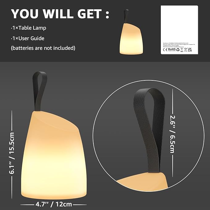 uuffoo Portable Led Lamp Water-Resistant, Led Camping Lantern with Handle,Battery Operated Lamp with Multi-Color & Warm White Modes,Water-Resistant Hanging Lamp Indoor/Outdoor Lamps for Garden,Camping