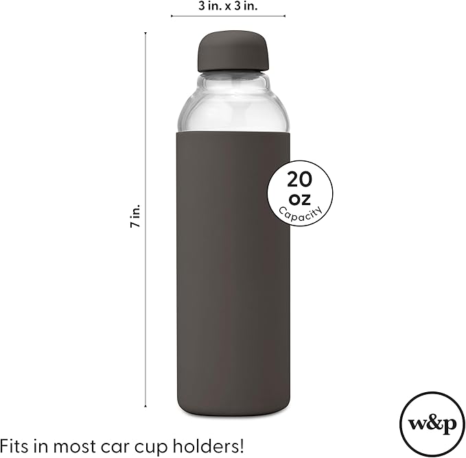 W&P Porter Glass Water Bottle w/ Protective Silicone Sleeve | Terrazzo Blush 20 Ounces | On-the-Go | Reusable Bottle for Coffee, Tea and Water | Portable
