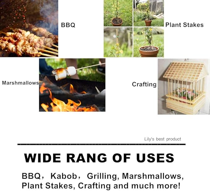 HOPELF 16" Natural Bamboo Skewers Sticks for BBQ,Kabob,Grilling,Barbecue,Kitchen,Roasting,Marshmallows,Plant Stakes,Crafting.Φ=4mm, More Size Choices 6"/8"/10"/12"/14"/30"(100 PCS)