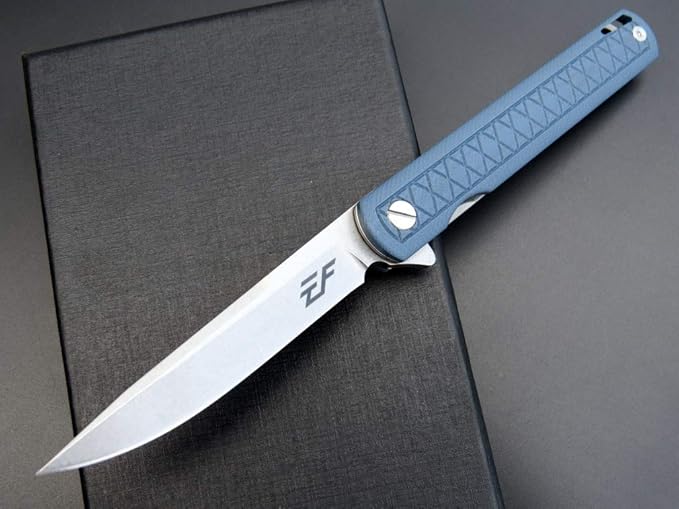 Eafengrow EF16 Folding Knife Flipper Ball Bearing Point D2 Blade G10 Handle with Pocket Clip Everday Carry Pocket Knife Liner Lock Camping Tactical Outdoor Multitool (Gray Blue)