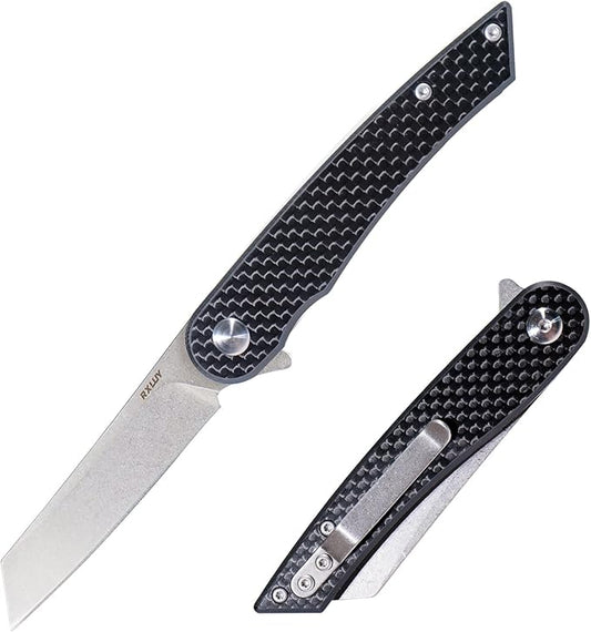 Folding Pocket Knife, 2.79” 14C28N Steel Blade Carbon Fibre Handle Flipper Liner Lock Small Praxis EDC Folding Knife, Sharp Camping Outdoor Survival Knives for Men Women (Black)