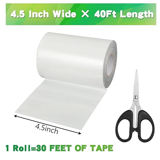4.5Inch ร 40FT RV Awning Repair Tape with Scissors, Outdoor Heavy Duty Repair Tape for Tarp, Tent, Boat Cover, Canvas, Sail Tape, Waterproof, UVproof and Heat-Resistant Tear Repair Pctch Kit