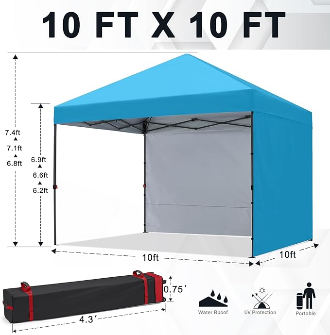 COOSHADE Pop Up Canopy Tent 10x10 with 2 Sidewalls, Outdoor Shade Instant Canopy Tents, Sky Blue