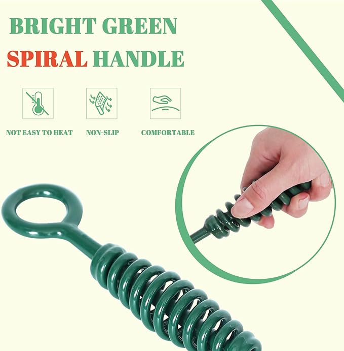 18" Green BBQ Ash Tool for Big Green Egg Ash Rake Ash Cleaner for BGE Kamado Accessories Long Handle Cleaner with Scraper Stainless Steel Charcoal Pellet Grills Wood Burning Stove