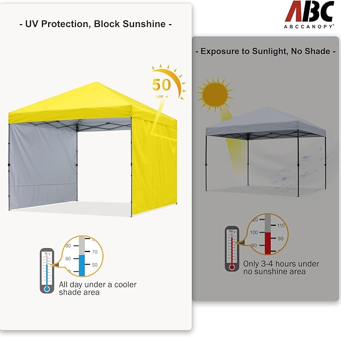 ABCCANOPY Pop up Canopy Tent with 2 Sidewalls for Outdoor Sun Blocking or Rain Protection,10x10, Yellow