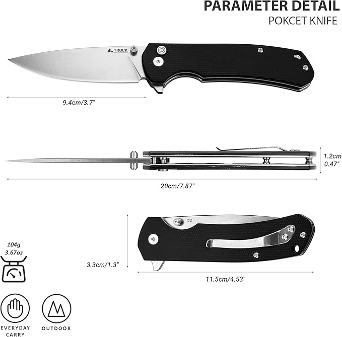 Pocket Knife for EDC, 3.54” D2 Blade Micarta Handle Flipper Folding Knife for Men Women with Thumb Stud & Deep Clip for Utility Daily Carry Camping Hiking Fishing