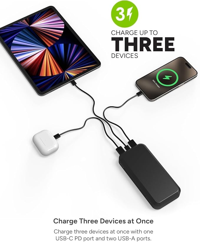 Mophie powerstation prime20 - Ultra-Compact Portable Power Bank with 20,000mAh Internal Battery, 18W USB-C PD Fast Charging, 3-Device Simultaneous Charging, White Floral