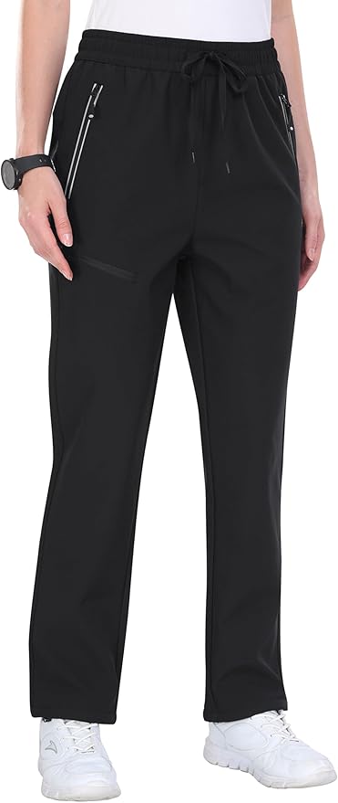 MoFiz Women's Waterproof Insulated Snow Pants Fleece Lined Winter Ski Hiking Pants Warm Outdoor Softshell with Elastic Waist