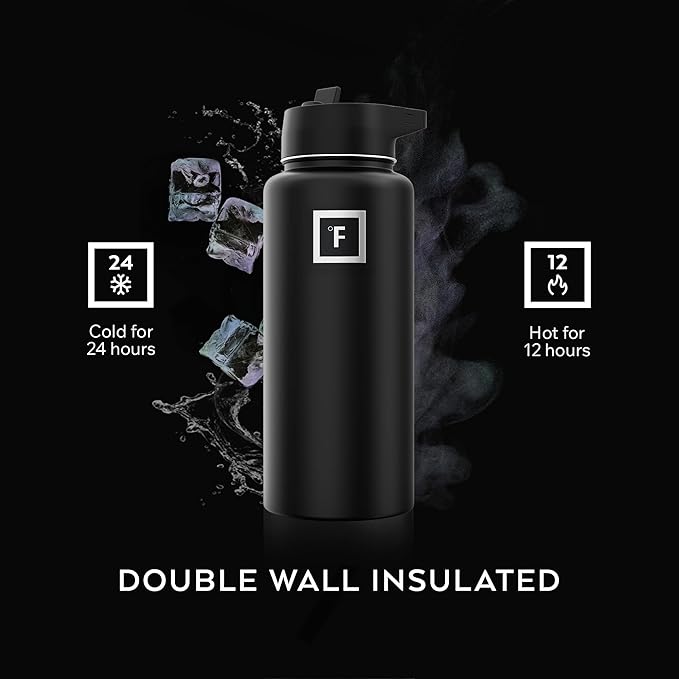 IRON °FLASK Camping & Hiking Hydration Flask with 3 Lids - Stainless Steel, Double Walled & Vacuum Insulated Water Bottle - Leak Proof & BPA Free (Sand, Straw - 22 oz)