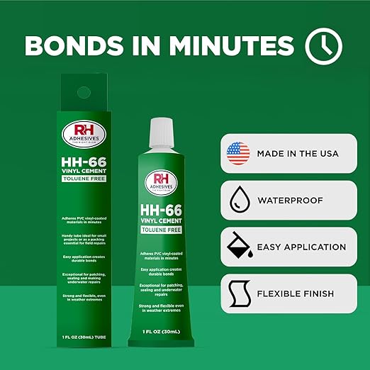 HH-66 Toluene Free Vinyl Cement, 1 oz. Tube - Vinyl Adhesive, Cement Glue, Repair Glue, Inflatables, Pool Liner, Tarps, Tents, Awnings, Mats, Covers, Waterproof, High Strength, RH Adhesives
