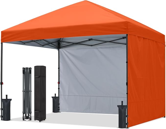 ABCCANOPY Pop up Canopy Tent with 2 Sidewalls for Outdoor Sun Blocking or Rain Protection,10x10, Orange