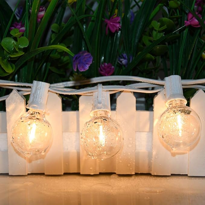 25Ft LED G40 Outdoor String Lights, Patio Globe String Lights with 27 Shatterproof LED Clear Bulbs, E12 Base Vintage Commercial Hanging Lights for Café Backyard Porch Party Holiday Decor- Black Wire