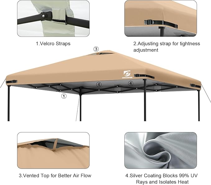 10x10 Pop Up Canopy Replacement Top Cover with Air Vent for Straight Leg Canopy Tent, Waterproof for Outdoor Garden Patio Camping Sun Shade(Top Only) (Khaki, 1)