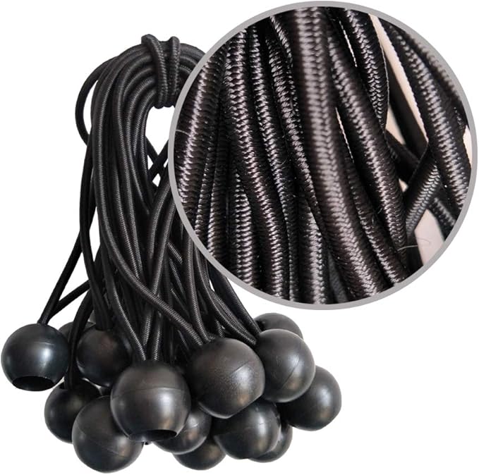 Ball Bungee Cords, 50 Packs, 4 Inch Black Tie Down Cords for Tarp, Canopy Shelter, Wall Pipe, UV Resistant