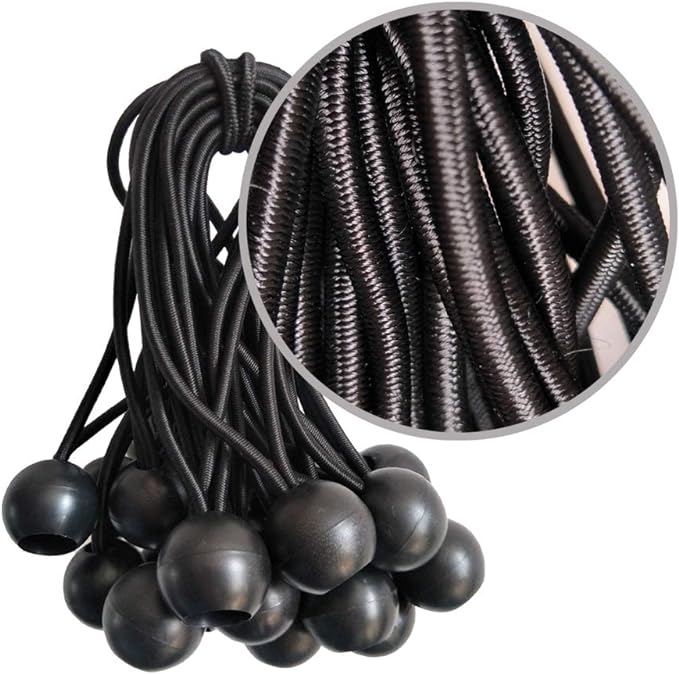Ball Bungee Cords, 20 Packs, 9 Inch Black Tie Down Cords for Tarp, Canopy Shelter, Wall Pipe, UV Resistant