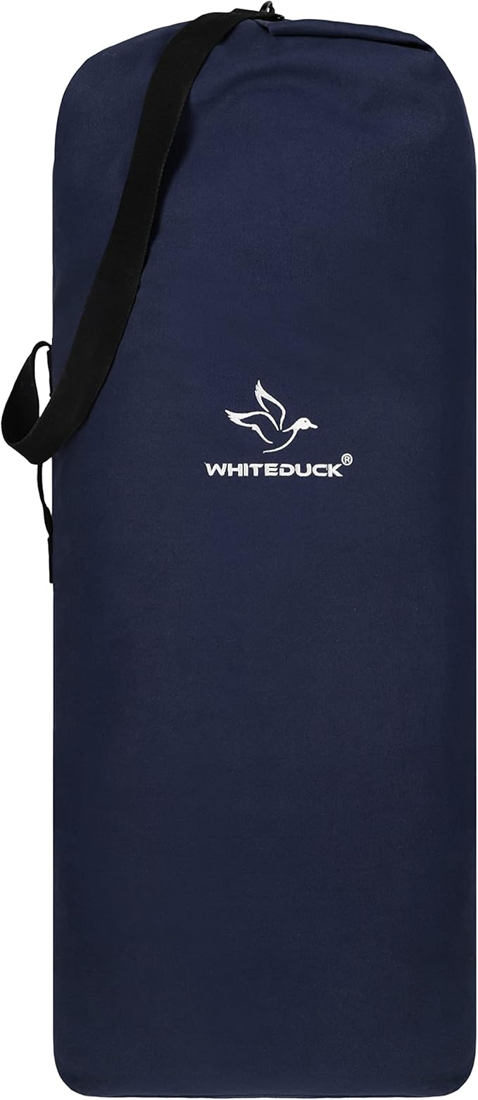 WHITEDUCK Top Load Canvas Folding Duffel Bag, Water Resistant Army Style Shoulder Bag for Men and Women- Gym, Sports, Travel, Hiking, Camping, Backpacking (Large 25" x 42",Blue)