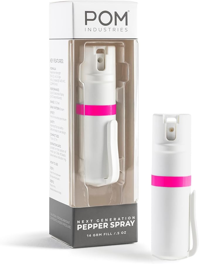 POM Pepper Spray Pocket Clip, Quick Flip Top Safety, Maximum Strength OC Formula with UV Marking Dye, Safe Compact and Tactical Design for Everyday Carry, 25 Bursts, 10 ft Range, 0.5 fl oz