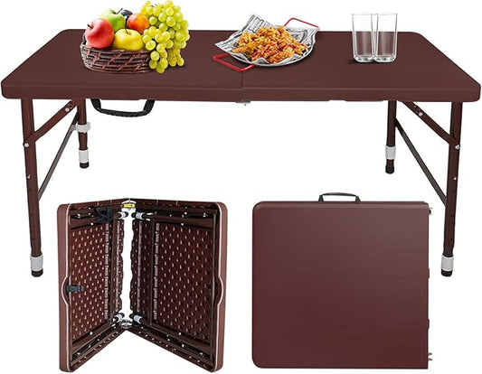 Portable Plastic Folding Table 4ft/6ft/8ft Heavy Duty White Black Picnic Dining Table Fold-in-Half for Camp Party Kitchen Indoor Outdoor