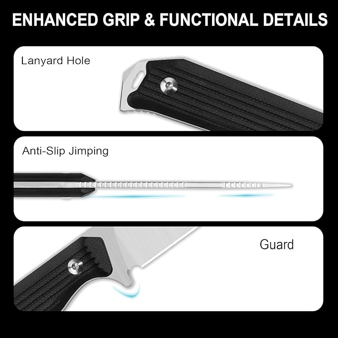 Kizer Begleiter Fix Fixed Blade Knife, 3.78" Drop Point AEB-L Blade Hunting Knives with Kydex Sheath, Black G10 Handle EDC Knife for Camping Hunting Survival 1045MD2