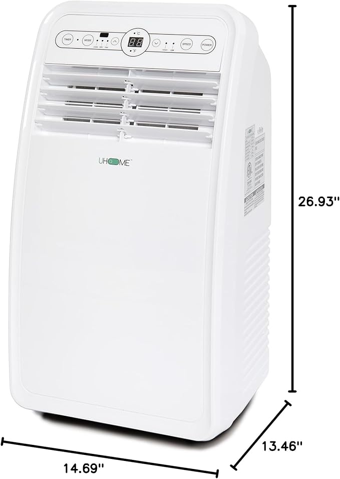 Uhome 8000 BTU Portable Air Conditioner, with Cooling, Dehumidifier, Fan, Remote Control and Window Mount Kit Included, White, 24H Timer