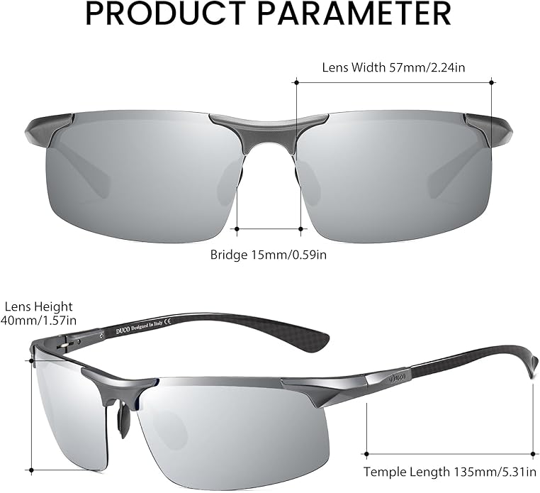 DUCO Mens Sunglasses Polarized Sports Fishing Running Driving Carbon Fiber Sunglasses for Men UV400 Protection DC8277