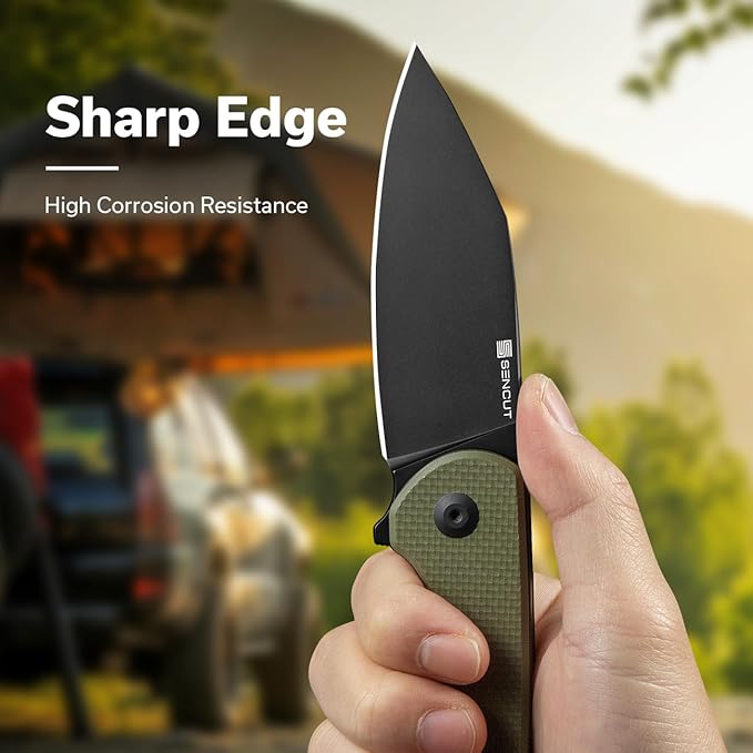 SENCUT Omniform Folding Pocket Knife for Men, Camping Knife with G10 Handle and 3.65" 9Cr18MoV Blade, Large EDC Knife for Outdoor S23064-1(OD Green)