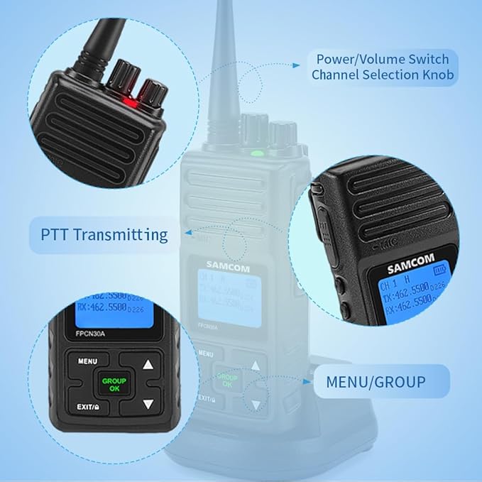 SAMCOM 2 Way Radios FPCN30A Two Way Radios Long Range Rechargeable 5 Watts UHF Programmable Professional Handheld Radios Walkie Talkies with Group Call,1500mAh Battery and Earpieces,3 Packs