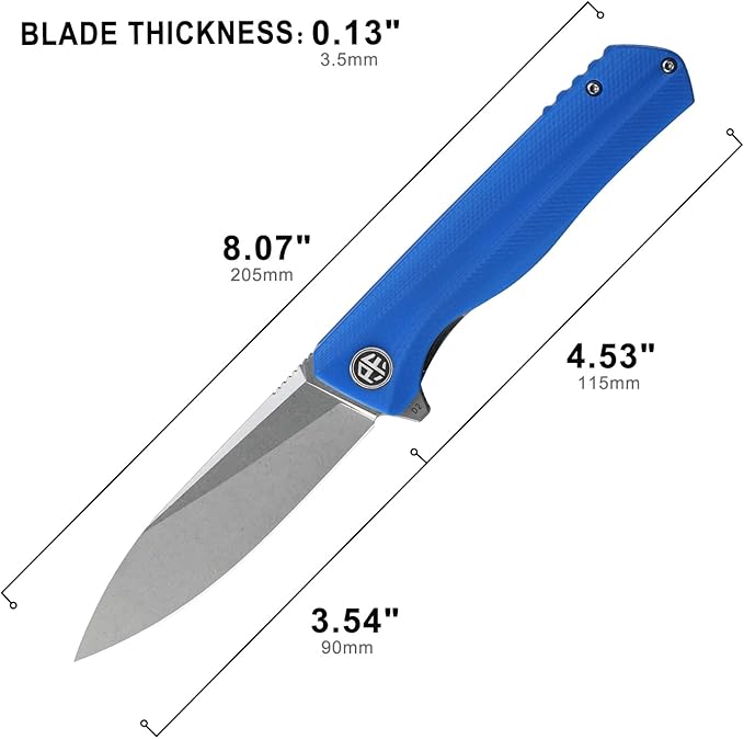 Petrified fish G10 handle D2 steel blade 2CR13 liner ball bearing flipper folding knife camping hunting EDC pocket tool PF818 (Blue, Stonewash)
