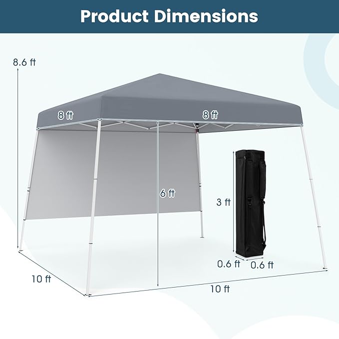 Tangkula 10x10 FT Pop Up Canopy with Sidewall, UPF 50+ Easy Setup Outdoor Tent with Backpack, 4 Stakes, Portable Heavy-Duty Canopy Tent for Party Events Camping Picnic, 10x10 Base, 8x8 Top