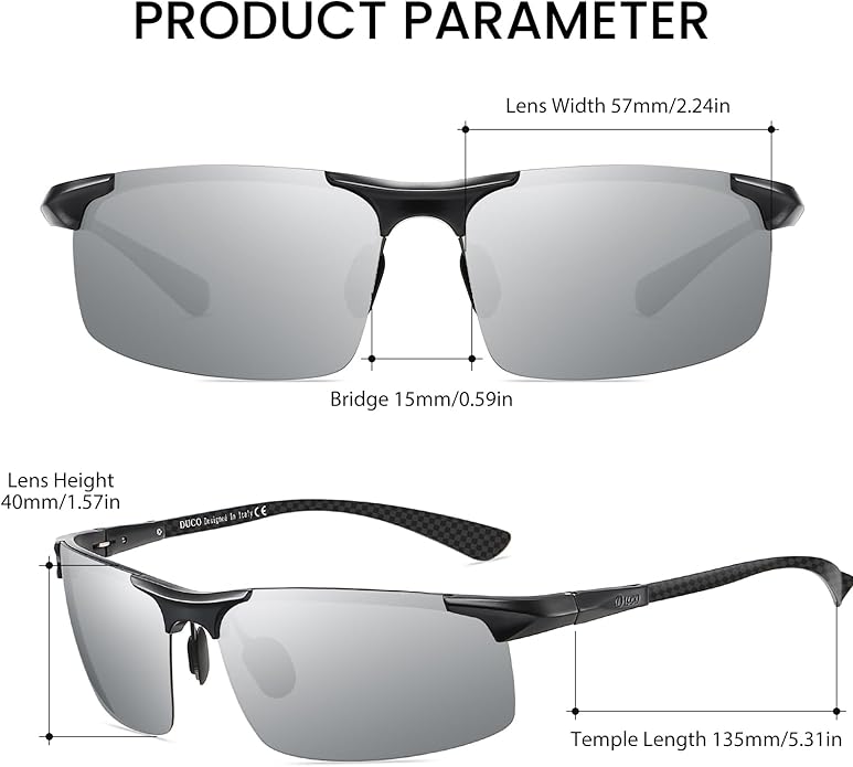 DUCO Mens Sunglasses Polarized Sports Fishing Running Driving Carbon Fiber Sunglasses for Men UV400 Protection DC8277
