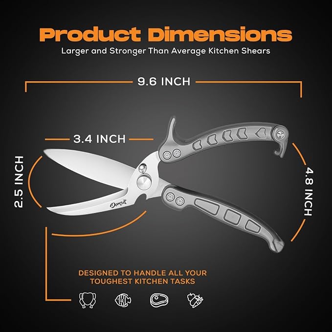 Poultry Shears Heavy Duty Professional, Kitchen Shears for Food, Kitchen Scissors Heavy Duty, Food & Meat Scissors, Dishwasher Safe Chicken Cutters. Spring Loaded, Silver