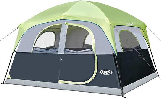 UNP Tents 6 Person Waterproof Windproof Easy Setup,Double Layer Family Camping Tent with 1 Mesh Door & 5 Large Mesh Windows -10'X9'X78in(H)