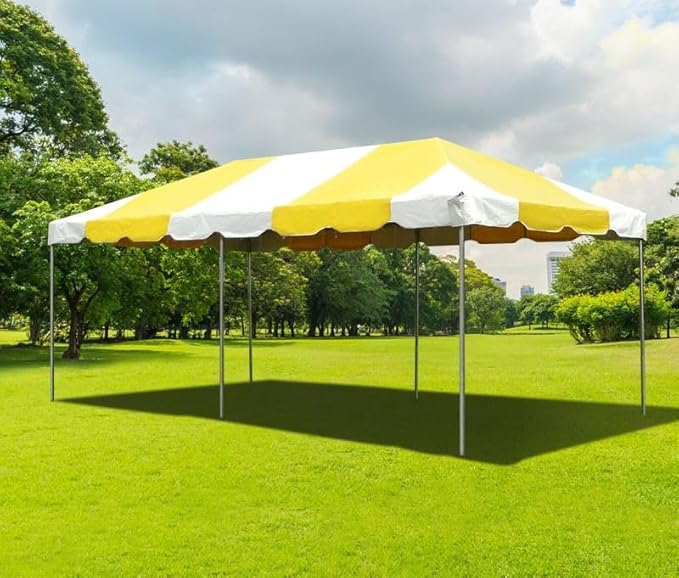 Party Tents Direct 10'x20' Weekender West Coast Tent Frame Party Tent (Yellow/White) PVC Top with Storage Bag - Tents for Parties, Weddings, Birthdays, Banquets, Fiestas, Workshop, Outdoor Event