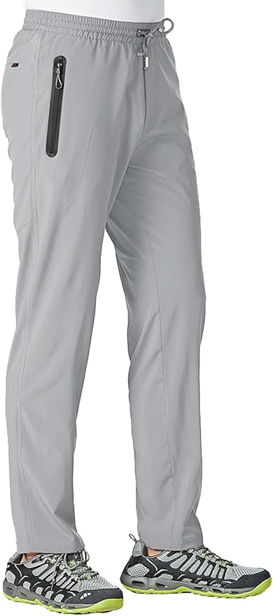 TBMPOY Men's Lightweight Hiking Travel Pants Breathable Athletic Fishing Active Joggers Zipper Pockets