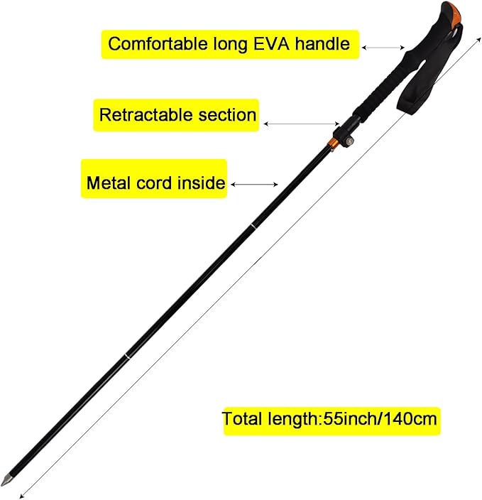 Aventik Fold-able Wading Staff Water Depth Safety Warning Sign Coated Stainless Steel Core T7075 Aluminum Body Corrosion Resistance