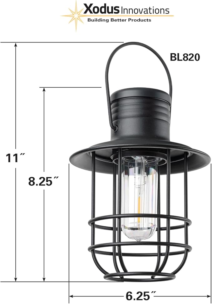 BL820 Battery-Operated LED Filament Style Lantern Outdoors Either Hanging or Standing, with Your Choice of 4, 6 or 8 Hour Automatic Timer