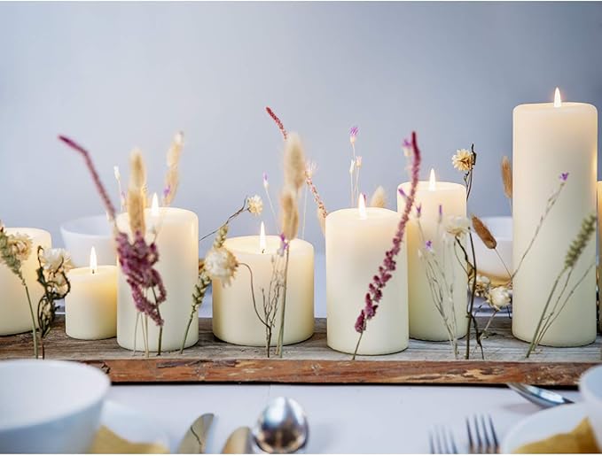 BOLSIUS 6 Ivory Pillar Candles Bulk - 3x4 Inches Candle Set - 40+ Hours Clean Burning - No Palm Oil - 0% Animal Fat - Premium European Quality - Unscented Dripless Restaurant Pillars