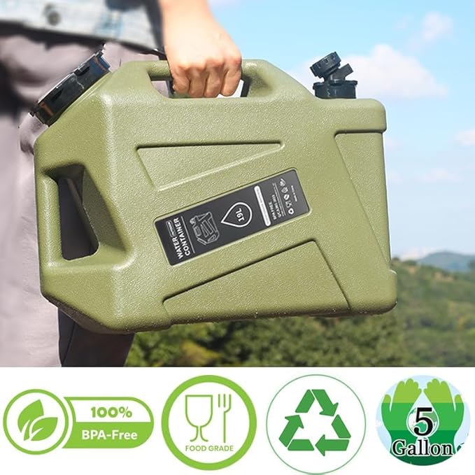 3.2 gallon Camping Water Container with Spigot, Portable BPA-Free Water Jug for Camping Hiking Emergency Stroage (Army Green, 3.2, Gallons)