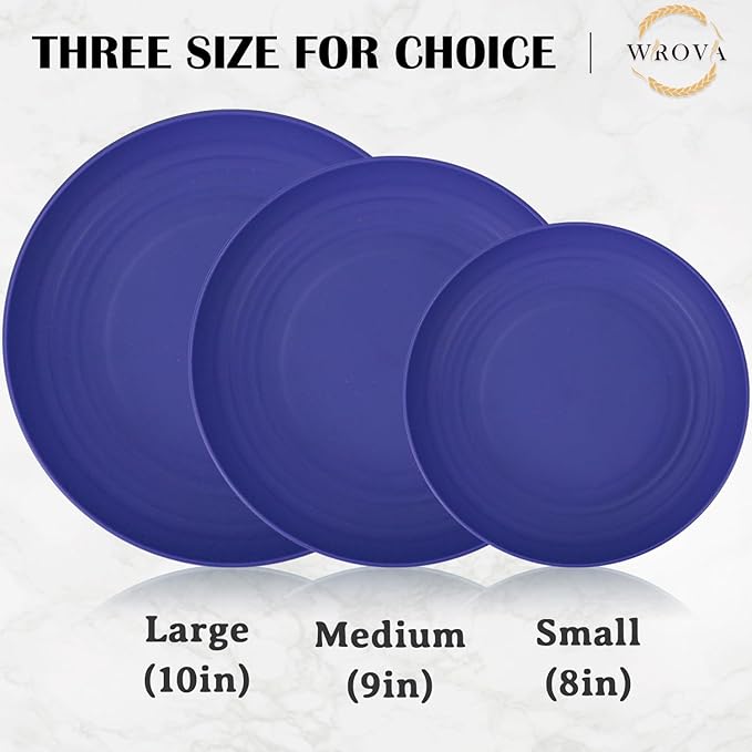 Wheat Straw Plates - 10 Inch Unbreakable Dinner Plates Set of 8 - Dishwasher & Microwave Safe Plastic Plates Reusable - Plates easy to clean for kitchen,camping.White-Grey-Blue, Island Series