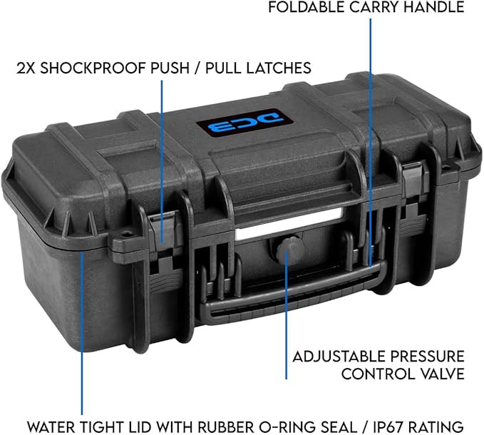 DCB Cases - Element 4802F | 19 x 9 x 8 Ext Dim | IP67 Waterproof | Pluck Foam Insert | Foldable Handle | Pressure Control Valve | Resin-Reinforced Injection Molded Plastic | 2 Latch Lid Close