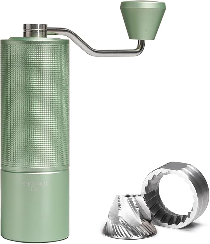 TIMEMORE Manual Coffee Grinder CNC Stainless Steel Burr Coffee Grinder with Capacity 20g Chestnut C3S Internal External Adjustable Setting, Double Bearing Positioning for Travel Camping, Home Green