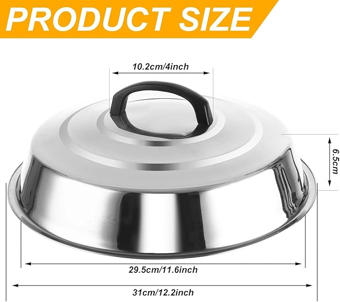 4 Sets Cheese Melting Dome, Stainless Steel Round Basting Steaming Cover, Metal Griddle Grill Accessories Griddles Lid for Flat Top Griddle Teppanyaki BBQ Cooking Indoor & Outdoor