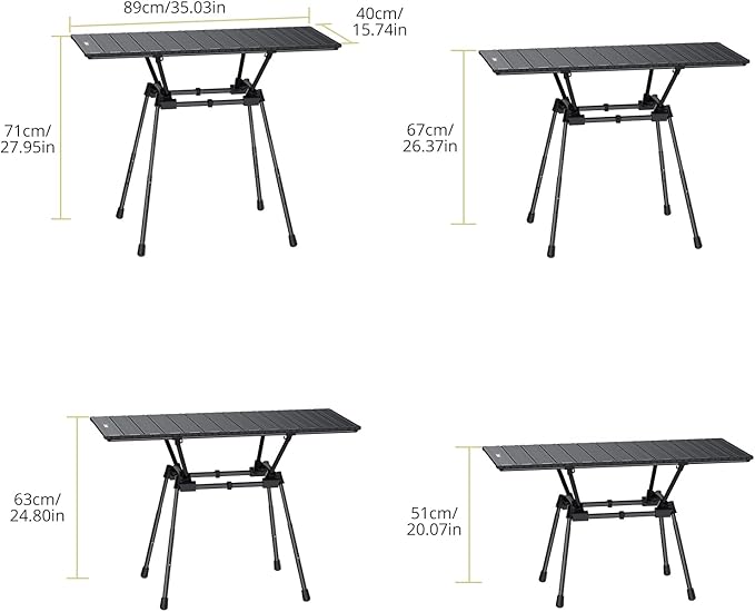 3ft Folding Camping Table, 4 Adjustable Heights Tall Aluminum Roll Up Camping Table with Carrying Bag, Portable, Waterproof, for Picnic, Outdoor, Travel, Backyard, Beach, 35” X 16”, Black