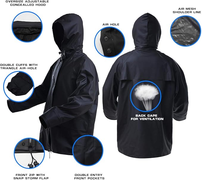 RainRider Rain Suits for Men Waterproof Rain Jacket Coat Pants Heavy Duty Women Fishing Rain Gear Workwear