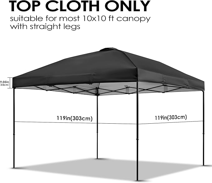 Canopy Replacement Top Cover for 10x10ft Pop Up Canopy Tent with Air Vent, Waterproof UV Protection - for Outdoor, Patio, Event, Garden (Black)
